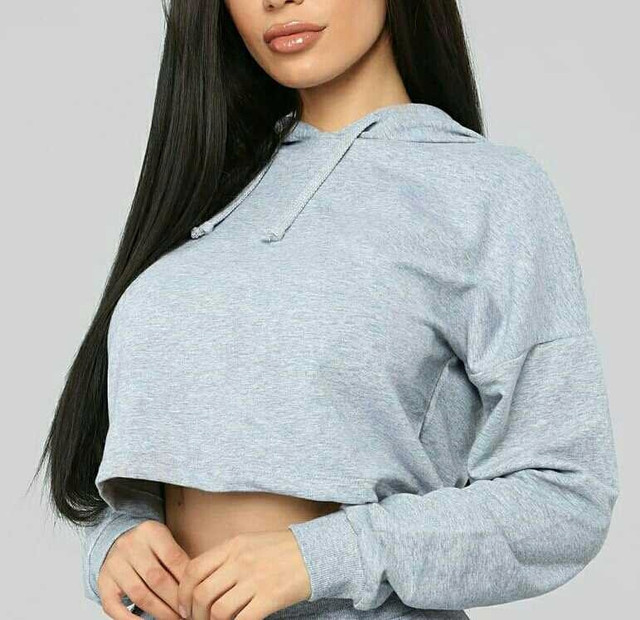 Brand New Grey Cropped Hoodie from Fashion Nova