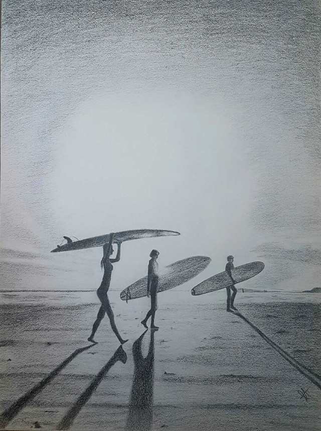 New! Sand, Sun & Surf Pencil Drawing - photo 2