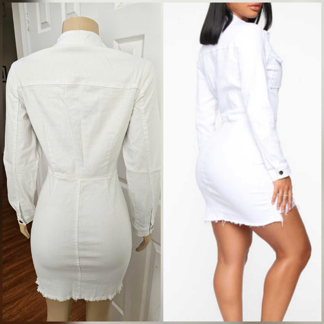 Brand New White Distressed Denim Long Sleeve Mini Dress - photo 2