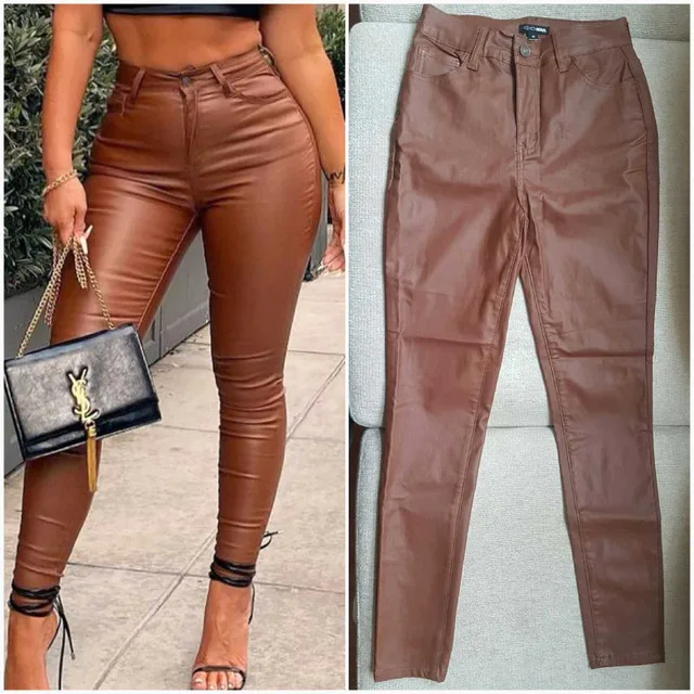 Brand New Brown Faux Leather Pants thumbnail