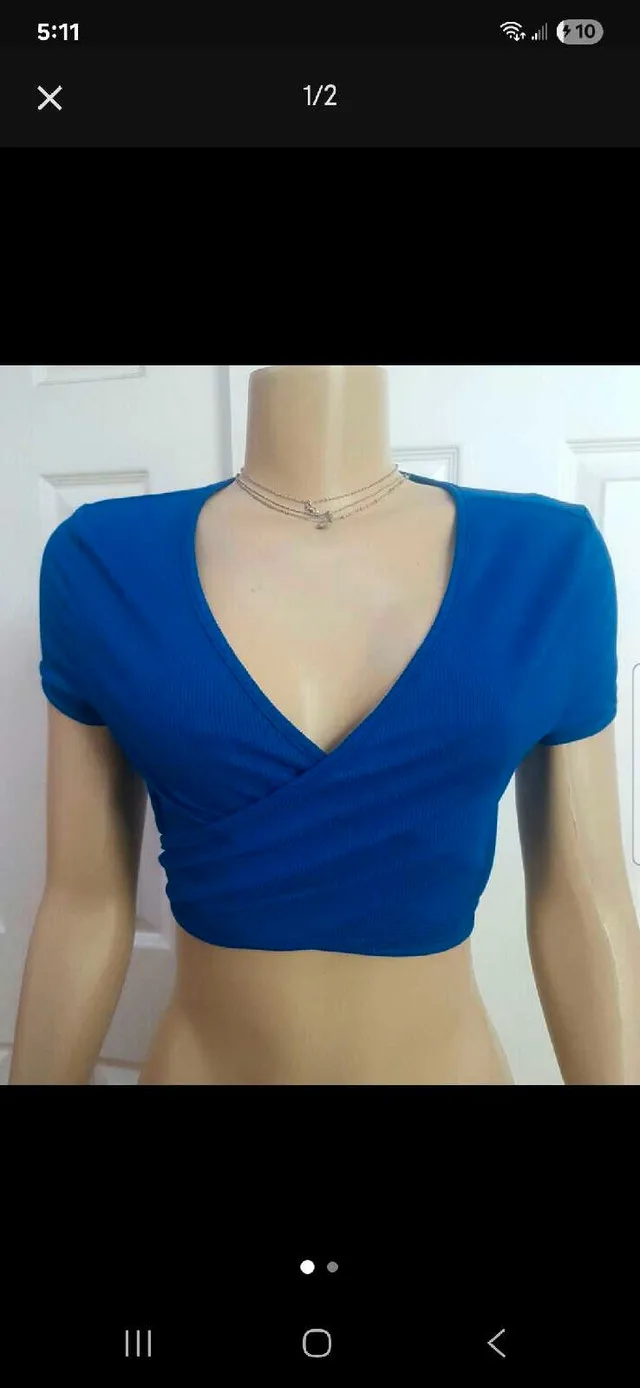 Royal Blue Wrap Around V Neck Crop Top thumbnail