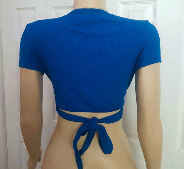 Royal Blue Wrap Around V Neck Crop Top - photo 2