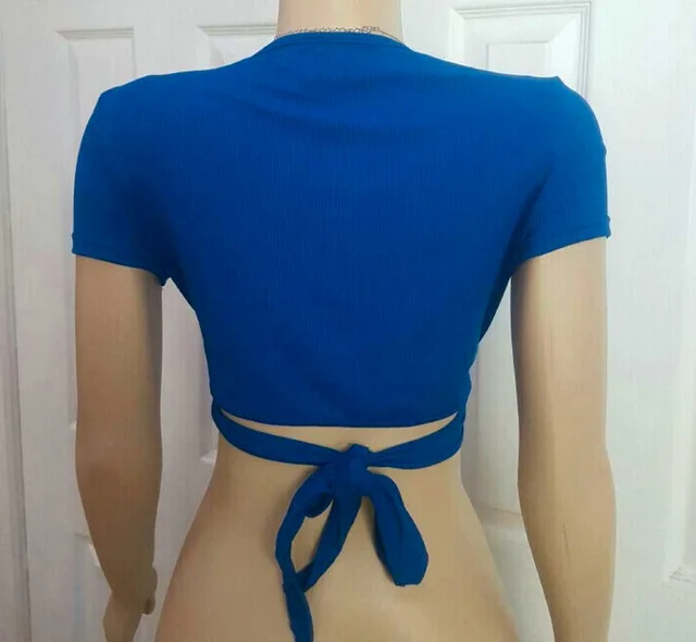 Royal Blue Wrap Around V Neck Crop Top image indicator(2)