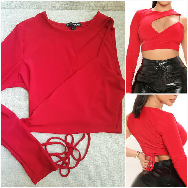 New Red Asymmetrical Crop Top