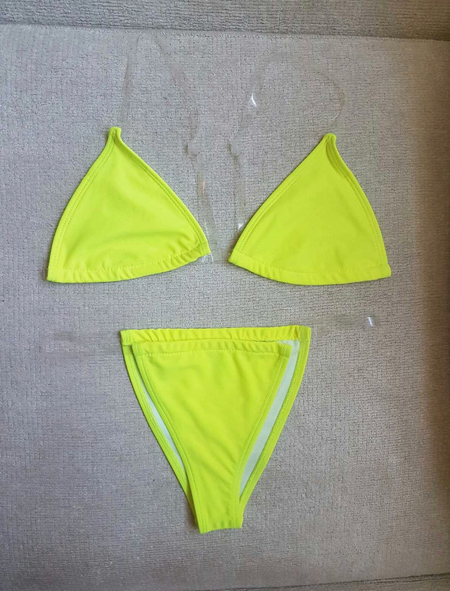 Brand New Neon Yellow Pvc Strap Bikini With Matching Cover Up