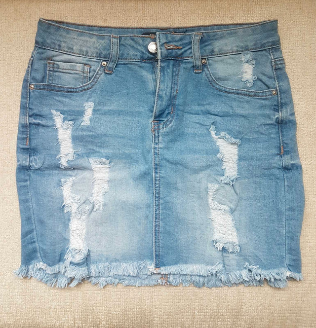 NEW! Light Blue Distressed Denim Skirt