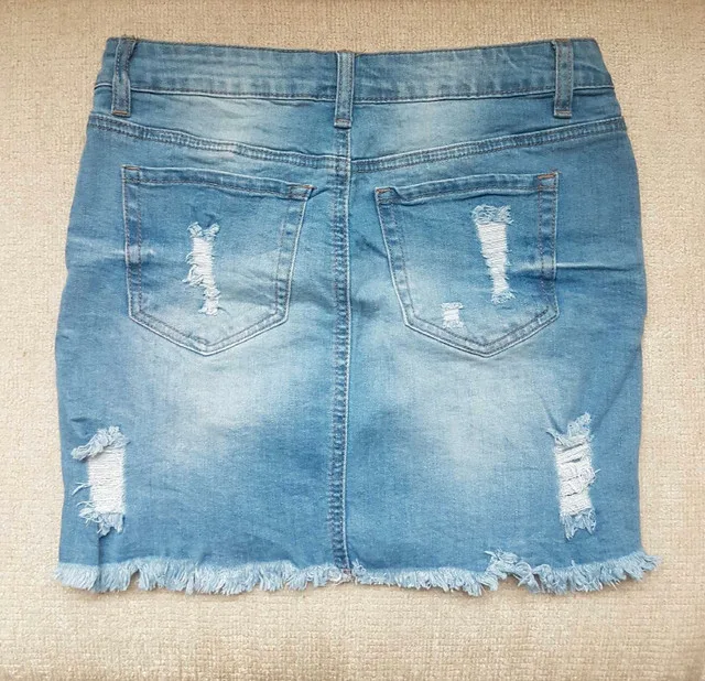 NEW! Light Blue Distressed Denim Skirt image indicator(2)
