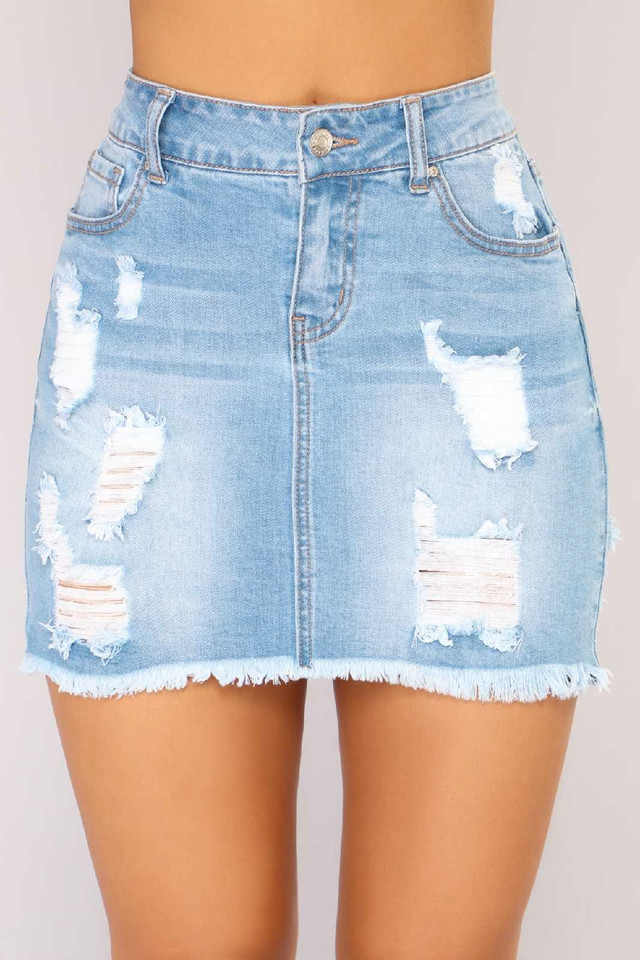 NEW! Light Blue Distressed Denim Skirt - photo 3