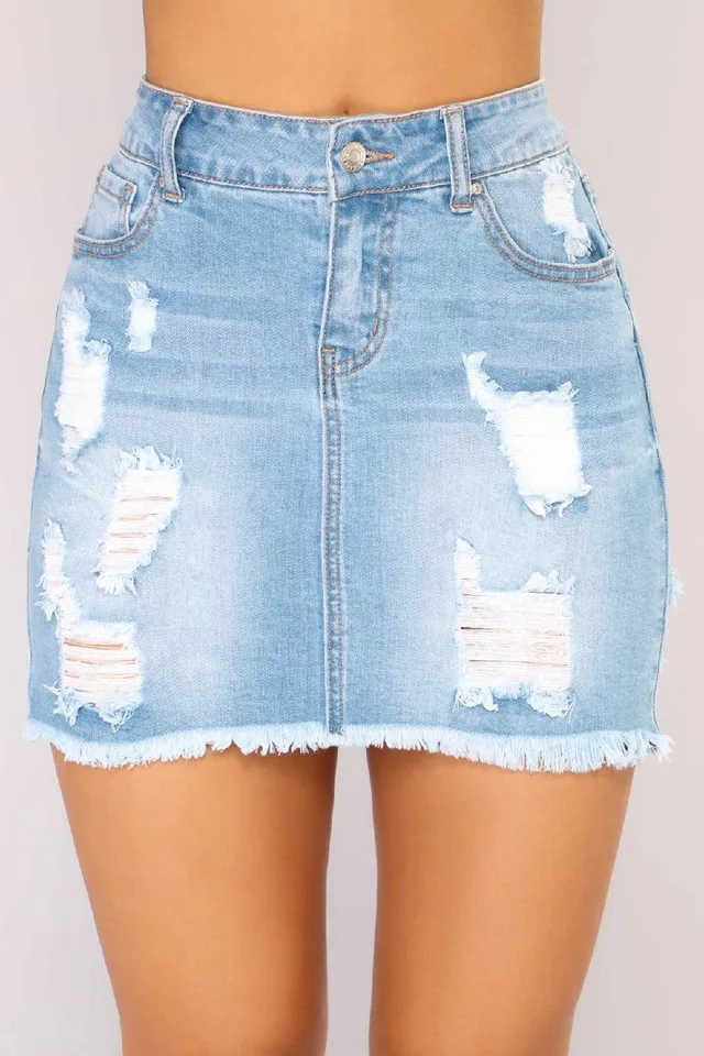 NEW! Light Blue Distressed Denim Skirt image indicator(3)