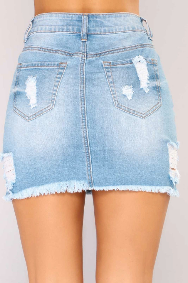 NEW! Light Blue Distressed Denim Skirt - photo 4