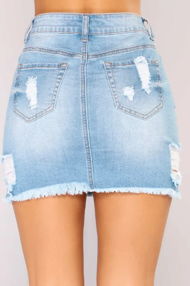 NEW! Light Blue Distressed Denim Skirt image indicator(4)