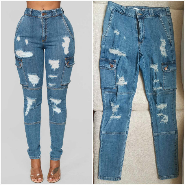 Brand New Womens Distressed Cargo Jeans