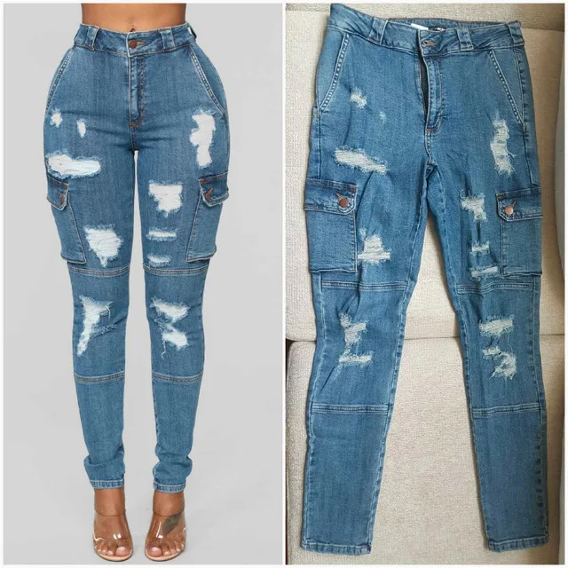 Brand New Womens Distressed Cargo Jeans thumbnail