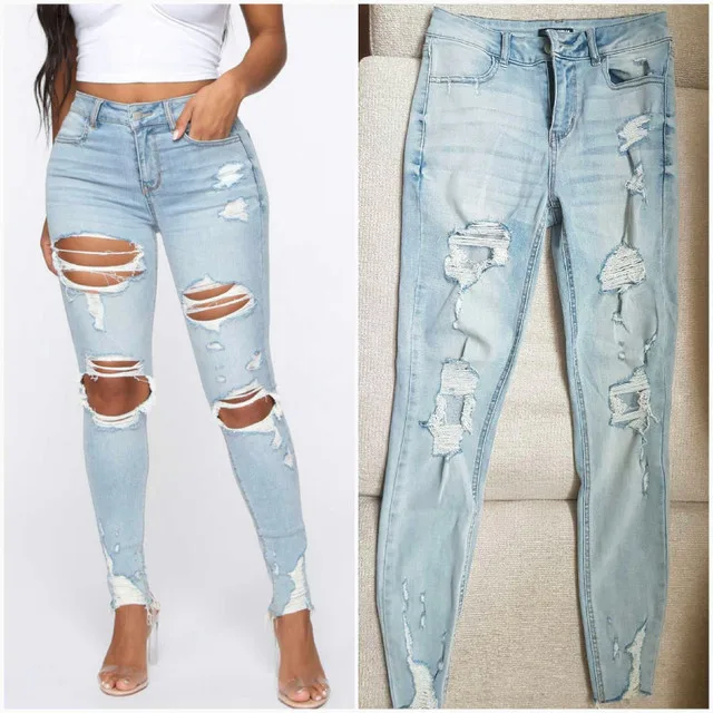 New! Light Wash Distressed Skinny Jeans thumbnail