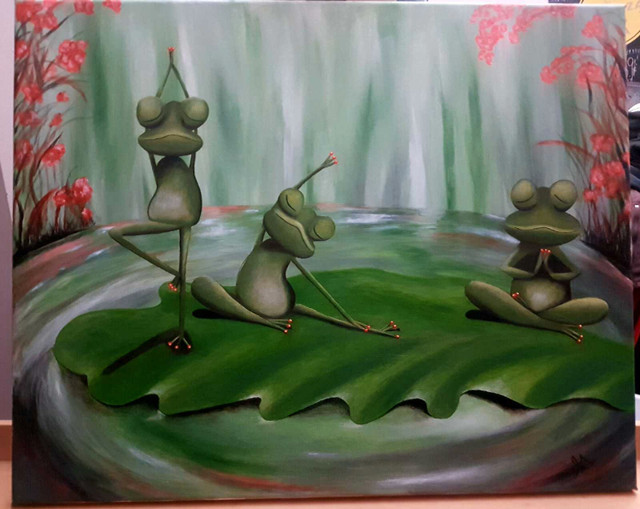 New 'Yoga Frogs' Wall Art Acrylic Painting