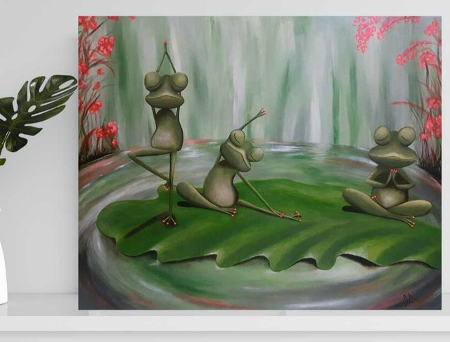 New 'Yoga Frogs' Wall Art Acrylic Painting - photo 2