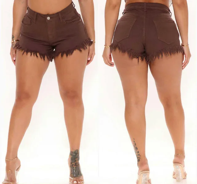 New Womens Chocolate Brown Denim Shorts image indicator(2)