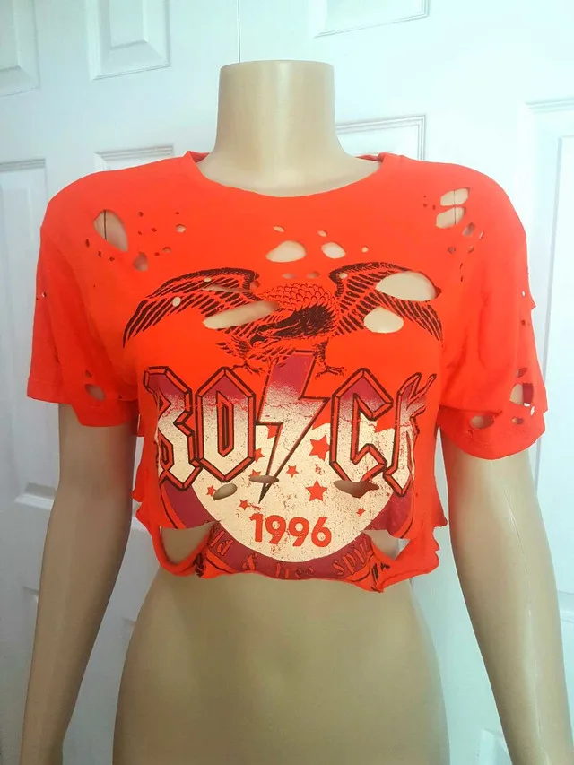 Brand New Orange Distressed Graphic Tee Crop Top thumbnail