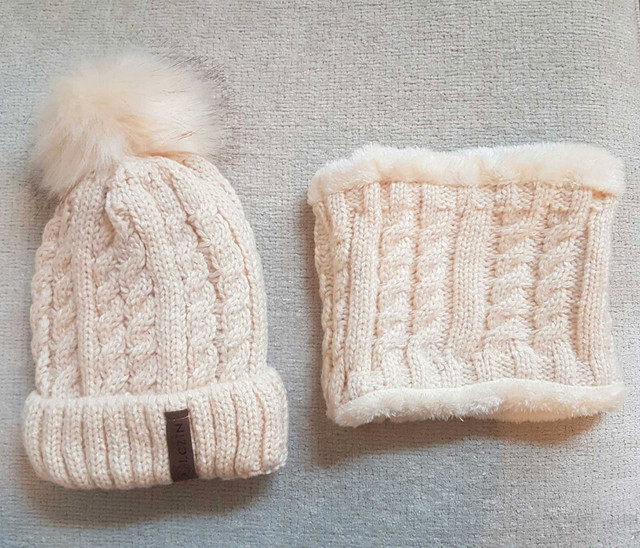 Brand New Beige Fleece Lined Beanie & Neck Warmer