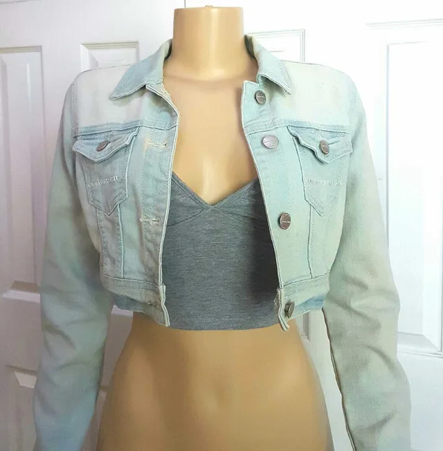 New Cropped Light Blue Denim Jacket thumbnail