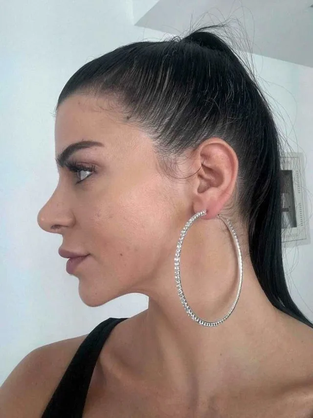 Brand New Large Silver Rhinestone Fashion Hoop Earrings image indicator(3)