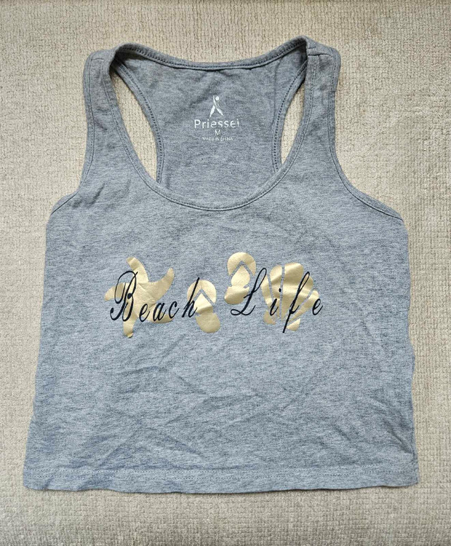 Grey and Blue Cropped Racerback Tank Tops - photo 3
