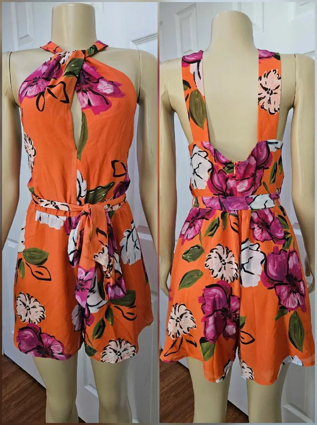 Floral Orange Shorts Romper from Dynamite