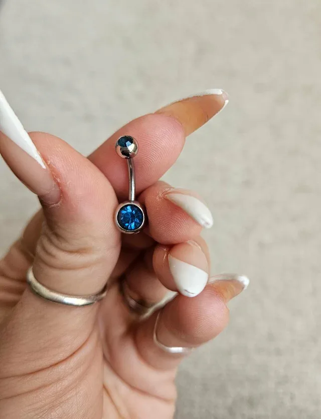 Blue Stainless Steel Belly Ring image indicator(2)