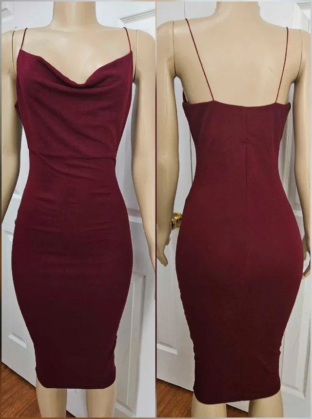 New Burgundy Red Cowl Neck Dress thumbnail