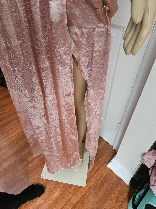 Long Metallic Pink Low Cut Backless Halter Dress - photo 2