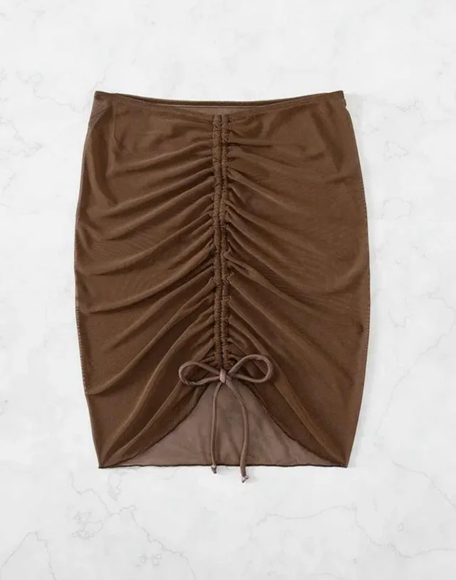New V Waist Mocha Brown Mesh Swimsuit Wrap thumbnail