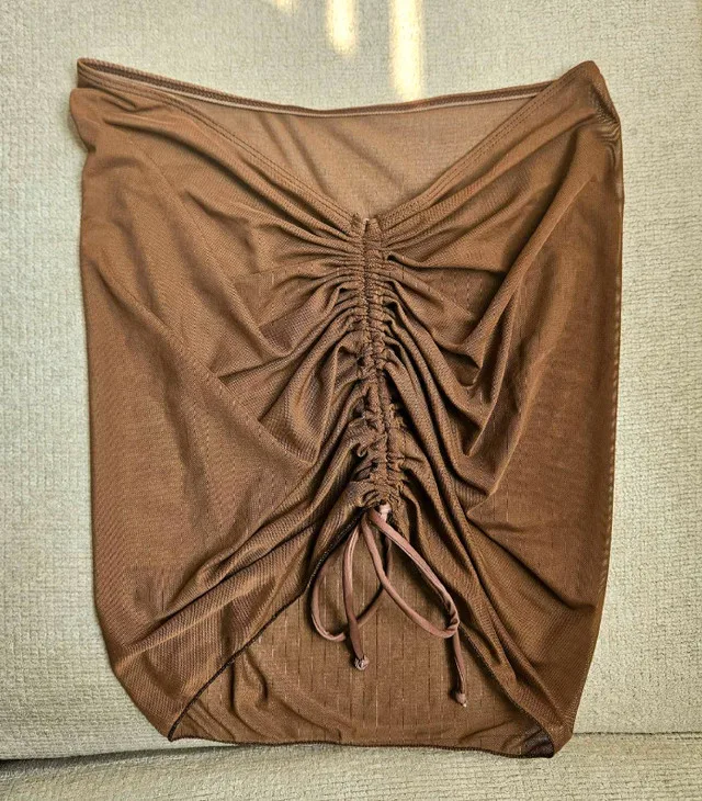 Brand New Mocha Faux Leather Bikini With Matching Mesh Wrap image indicator(3)