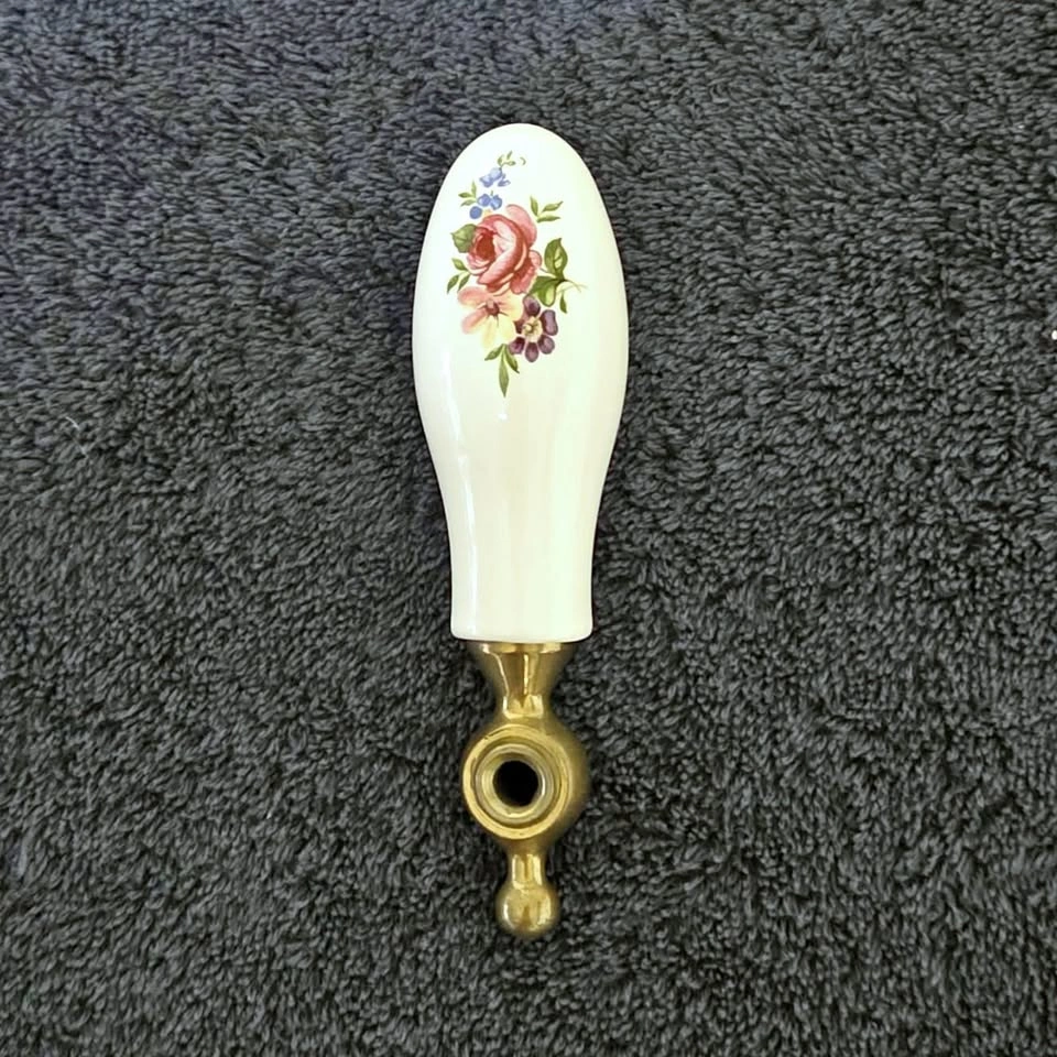 Vintage Porcelain & Brass Floral Faucet Handles – Set of 2