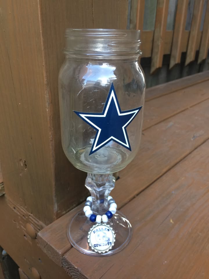 Dallas Cowboys Mason Jar Wine Glass - 9” Tall