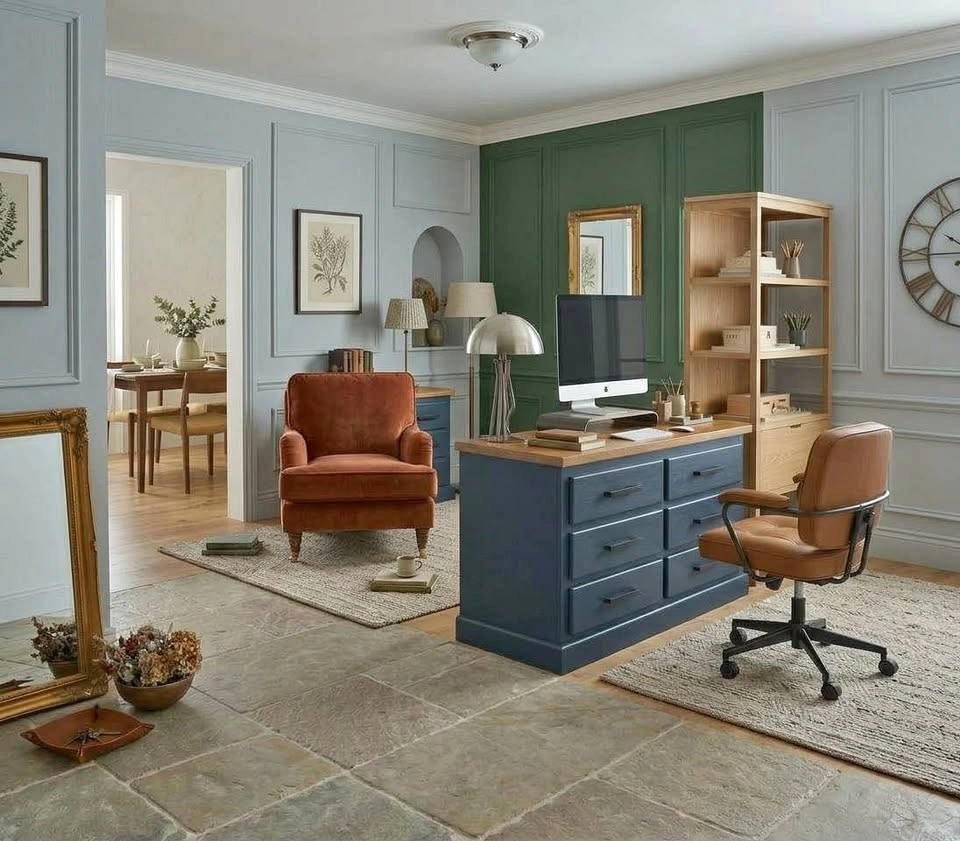 Navy Blue 6-Drawer Dresser with Wood Top