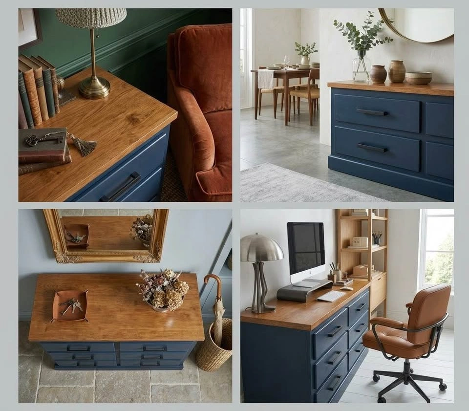 Navy Blue 6-Drawer Dresser with Wood Top - photo 2