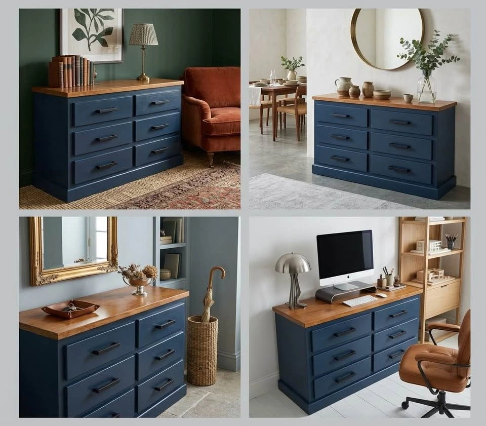 Navy Blue 6-Drawer Dresser with Wood Top - photo 3