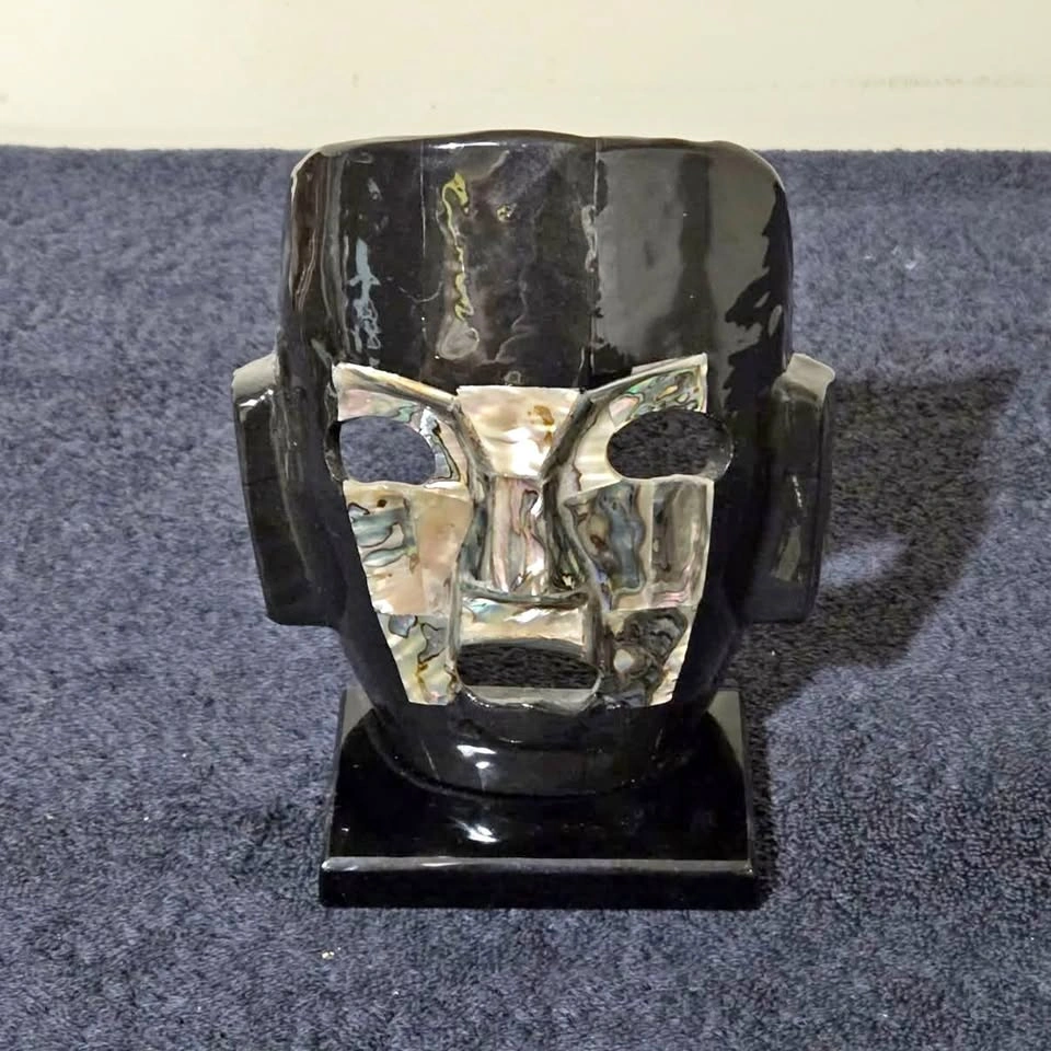 Mexican Mosaic Stone Mask – Abalone Inlay – Black Onyx Base
