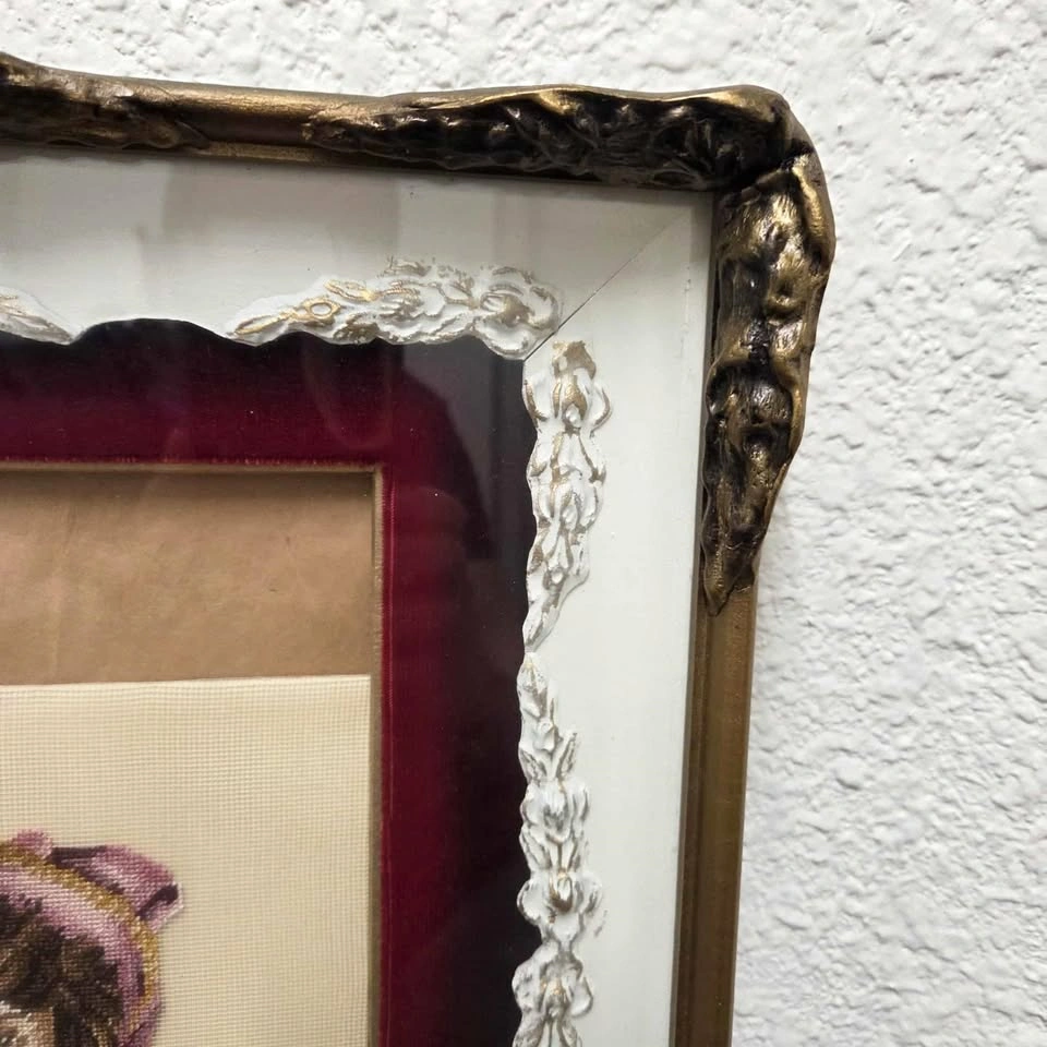Vintage “Pink Lady & Blue Boy” Needlepoint – Ornate Gilt Frames - photo 2