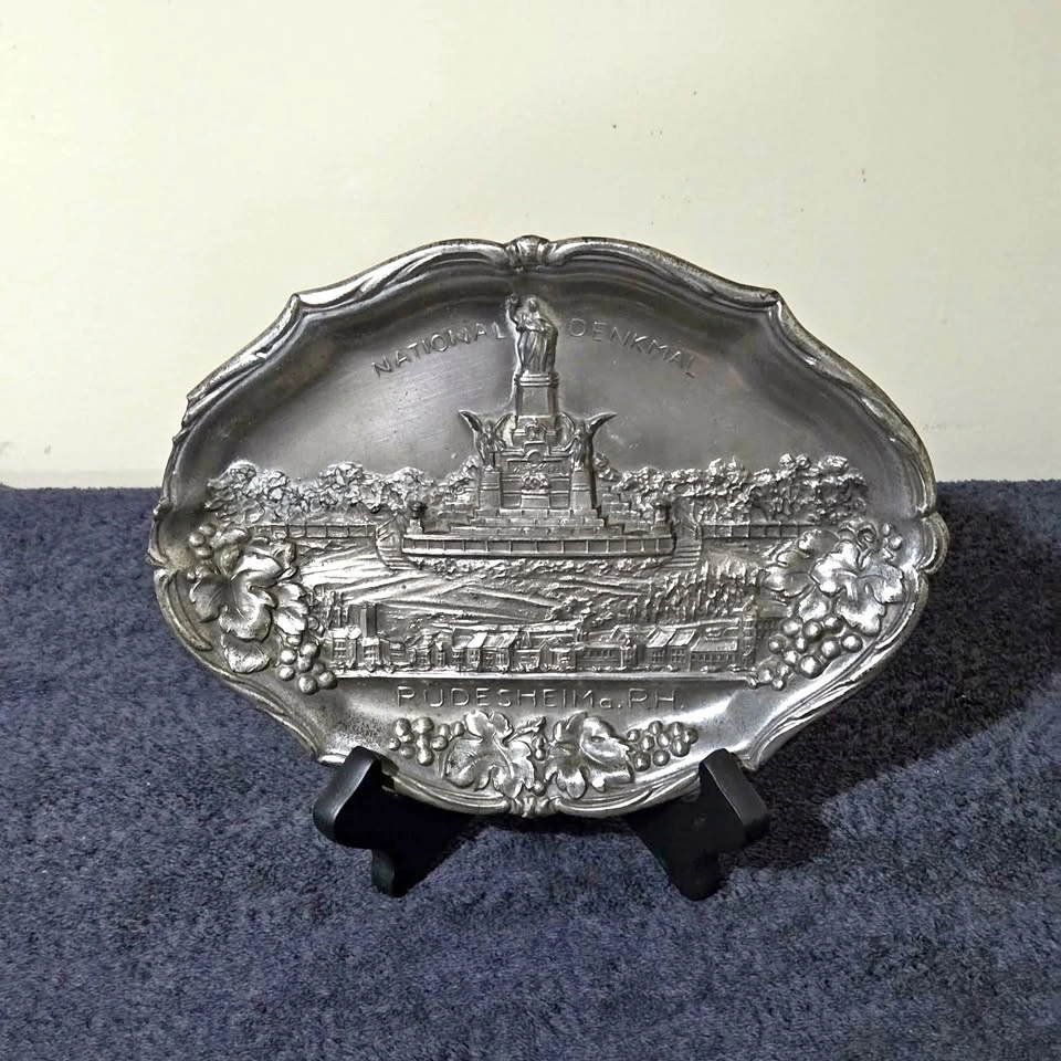 Vintage Pewter Souvenir Plate – Niederwalddenkmal, Rüdesheim
