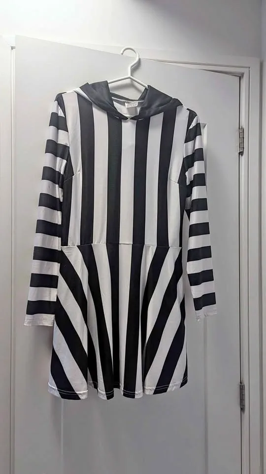 Black and White Strip Halloween Dress thumbnail