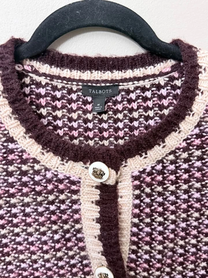 Talbots Tweed Cardigan Sweater / Knit Jacket - Burgundy Size M - photo 2