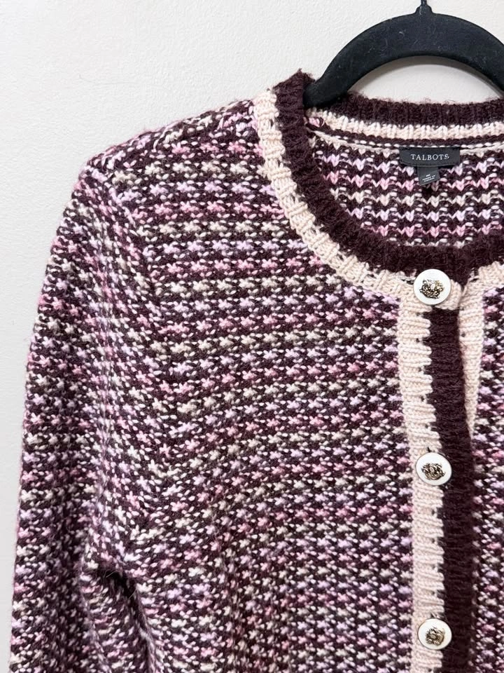 Talbots Tweed Cardigan Sweater / Knit Jacket - Burgundy Size M - photo 3