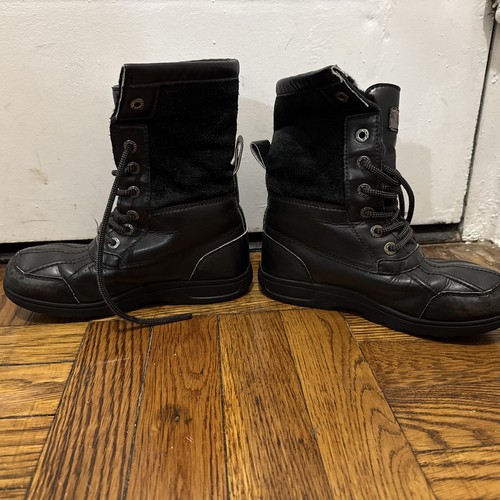 UGG Kids Butte II CWR Black Leather Winter Boots Size 2