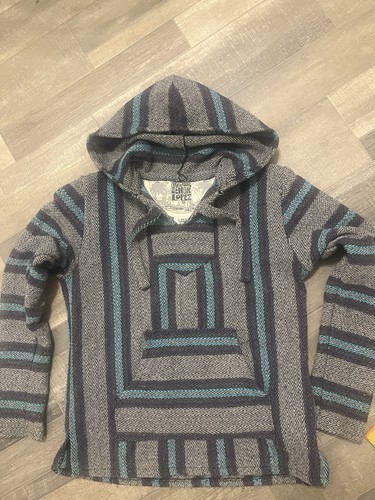 Senor Lopez Blue Gray Poncho Hoodie Boho 90s Beach Casual XS