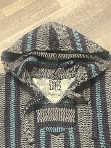 Senor Lopez Blue Gray Poncho Hoodie Boho 90s Beach Casual XS - photo 2