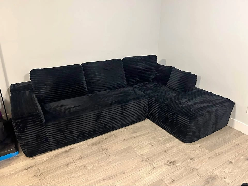 Kustas 2 Piece Upholstered Sectional - Black Corduroy