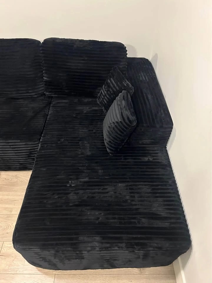 Kustas 2 Piece Upholstered Sectional - Black Corduroy - photo 2