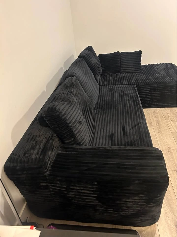 Kustas 2 Piece Upholstered Sectional - Black Corduroy - photo 3