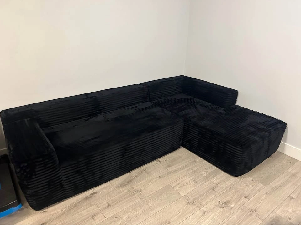 Kustas 2 Piece Upholstered Sectional - Black Corduroy - photo 5